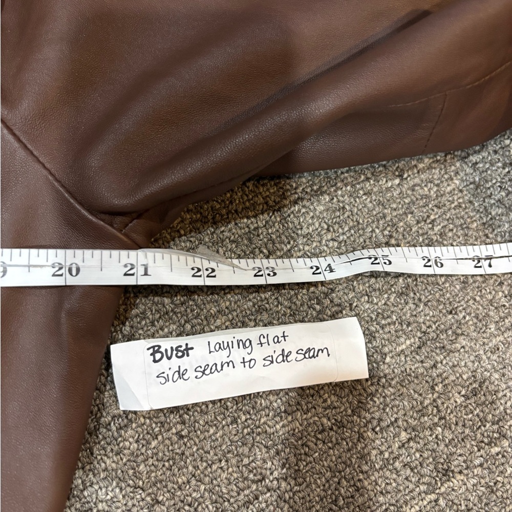 Boston Proper Brown Leather Embellished Long Coat Jacket Sz M Unique - Picture 8 of 10